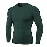 EARGFM Men's Sports Compression Shirt Running Workout Long Sleeve Quick Dry Base Layer Active Athletic Gym, 01#green, Medium