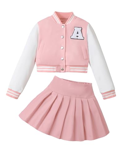 YOURUIKEY Girls 2 Piece Outfits Skirt Set Button up Jacket Sweatshirt and Pleated Mini Skirts Fall Winter Clothes Size 7-14Y