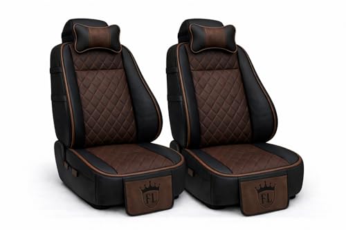 Image of Ultra Comfort Luxury PU Leather Pack of 2 Brown Seat Cover Cushion for All Cars,SUV,Office Chair,Home Chair with Neck Rest Pillow-Easy Fit,Pocket Flap(Universal Fit,2 Pack)