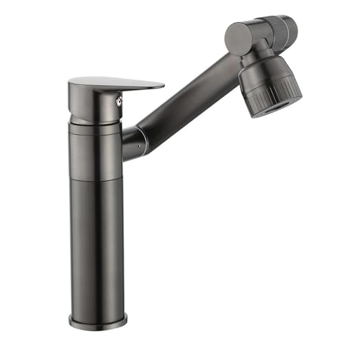 Robinet de salle de bain double fonction avec bec haut pivotant gris