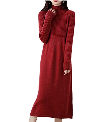 Robe en laine rouge Haitpant vêtement tricoté chic pour l'automne