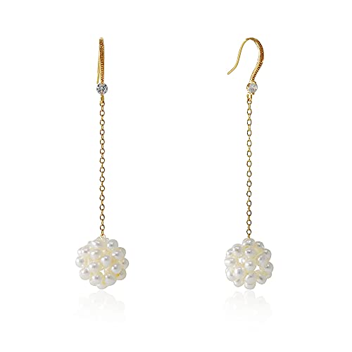 Alevel Brincos com pingente de corrente de suéter de colar longo cultivado em água doce branco pérol