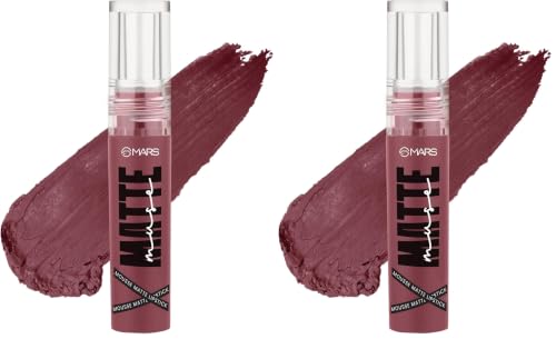 Image of MARS Matte Muse Mousse Lipstick (3ml) (17-GLAM GODDESS) with Doe-Foot Applicator | Highly Pigmented | Smooth Texture | Hydrating Formula | Blurry Lips Effect (Pack of 2)