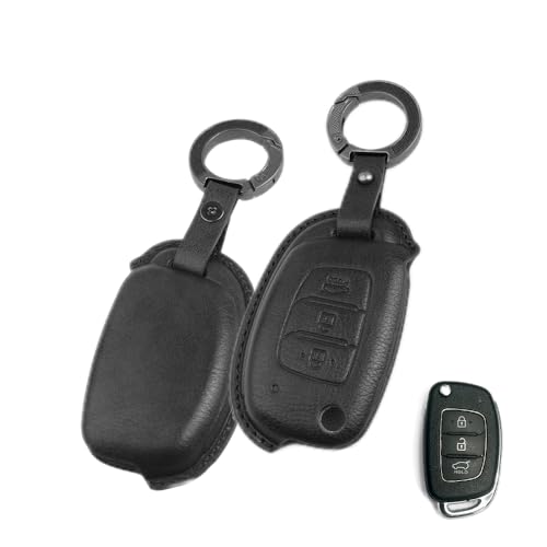 Image of Keyzone dual leather key cover for Hyundai Exter, i20, Creta, Venue, Tucson, Alcazar, Grand I10, Aura, Xcent flip key