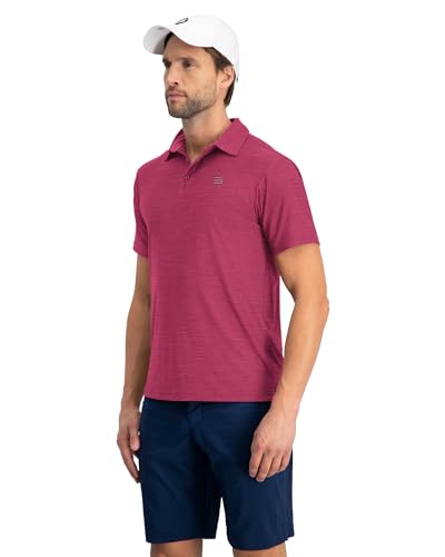Image of Three Sixty Six Golf Shirts for Men - Dry Fit Short-Sleeve Polo, Athletic Casual Collared T-Shirt, Magenta, 3X-Large
