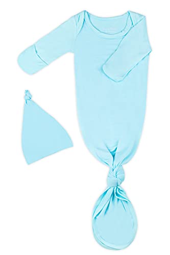 Image of Newborn Baby Knotted Gown, Super Soft Silky Infant Long Sleeve Sleeper for Baby Girl and Boy Sleeping Bag with Hat (Sky Blue, 0-3 Months)