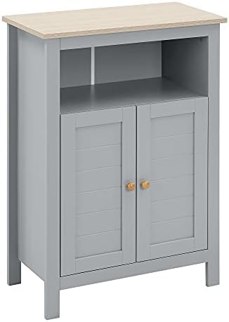 kleankin Bathroom Floor Storage Cabinet Free Standing Unit with Compartment Adjustable Shelf Double-door Design, Free Standing Organizer, Grey