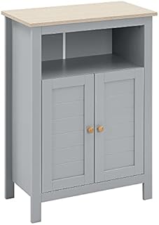 kleankin Bathroom Floor Storage Cabinet Free Standing Unit with Compartment Adjustable Shelf Double-door Design, Free Standing Organizer, Grey