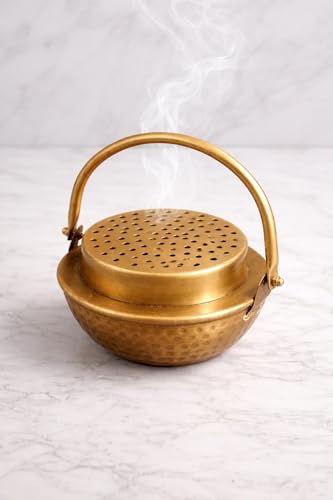 Image of Manor House Pure Iron Dhoop Dani with Handle | Traditional Sambrani Loban Incense Burner | Smoke Vent Lid Dhoop Holder for Pooja, Meditation, Home Temple, Yoga & Spiritual Use
