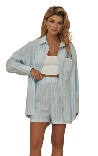 PIRAL Women's Sunday Outfit Striped Set - 100% Poplin Cotton,