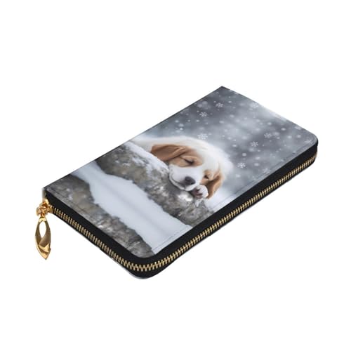 Leather Wallet 7.48 x 4.13 in - Stylish and Durable Wallet for Women with Multiple Compartments and Zipper Design A Sleeping dog Pattern3