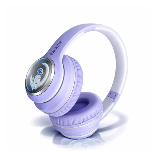 Image of GameSir Astro Junior Wireless Headphones with 40mm Drivers, Deep Bass Stereo Sound, Bluetooth 5.3, Over-Ear Noise Isolation Headset with LED Light, Built-in Mic for PC, Mobile & Laptop (Purple)
