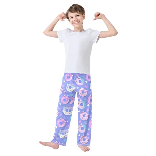 Funny Cat Donut Boys Long Pants Soft Trousers Elastic Waist Kids Lounge Bottoms with Pockets S-XL2
