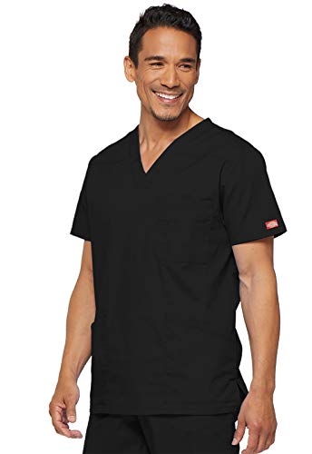 Image of Dickies Mens V-Neck Scrub Top with 5 Pockets - Medical & Nursing Uniform Shirt, Side Vents - 81906
