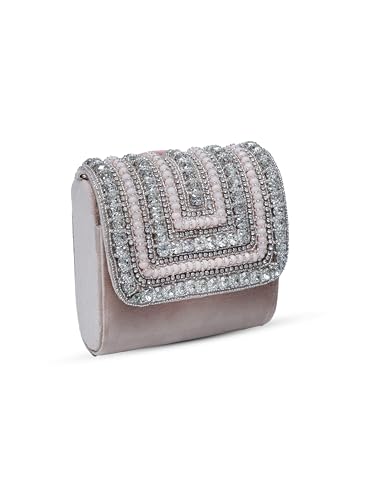 Image of THE TAN CLAN Nysa Mini Hand Embroidered Clutch Bag for Women with Handle - Elegant Evening Handbag, Stylish Clutch Purse with Magnetic Closure, Perfect for Weddings, Parties, Gifting