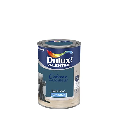 Dulux Valentine Crème de Couleur - Peinture multi-supports intérieure - Mat Bleu Paon 1,25 L