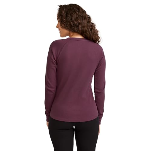 Jockey Women's Loungewear Long Sleeve Waffle Henley, Black Currant, XS2