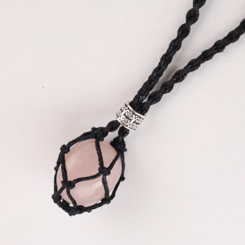 FANASY 4 PCS Crystal Cage Necklace Holder Empty Stone Holder Replacement Hand-Woven Cord with Adjustable Length4