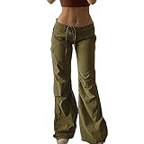 Women's Cargo Pants Solid Color High Waist Overalls Pants with Multi-Pockets Loose Ladies Casual Lou