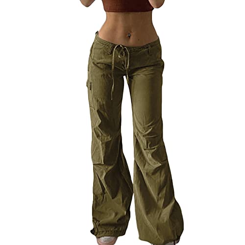 Women's Cargo Pants Solid Color High Waist Overalls Pants With Multi-Pockets Loose Ladies Casual Lounge Pants Trousers (Medium, Army Green) #TOP17