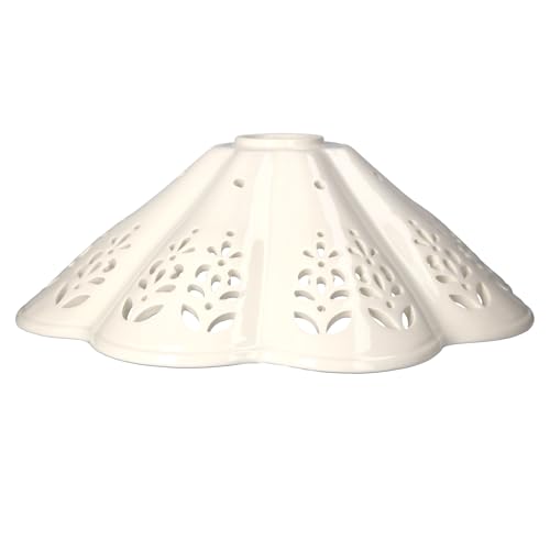 Keyhomestore - Pantalla fabricada en cerámica, color blanco, diámetro 30 cm, con elaboración calada artesanal, diseño rústico y artesanal, ideal como recambio para lámparas.