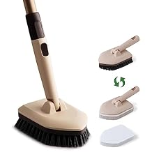 Eyliden Shower Scrubber with Long Handle, Tub and Floor Scrub Brush for Bathroom, Tile, Bathtub, Grout, Sink, 2 Type Cleaning Heads - 1 Stiff Bristle & 2 Non-Scratch Pads, 180 Swivel Head