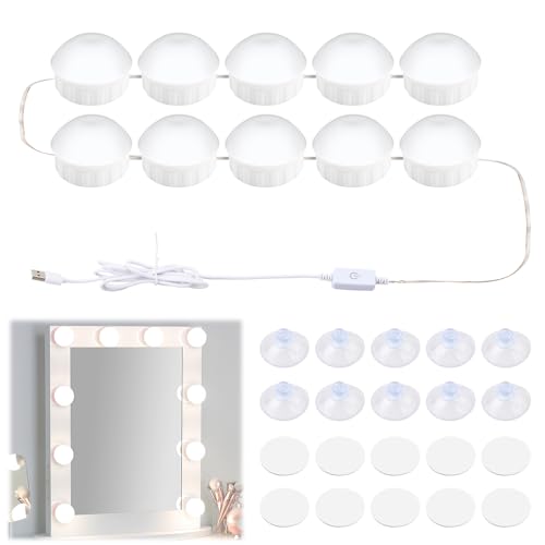 Litinliv LED Lumières de Maquillage, 10 Ampoules Hollywood Kit de Lumière, Lampe Coiffeuse USB avec Interrupteur et Câble, Lumière de Miroir pour Coiffeuse Maquillage miroir de salle de bain