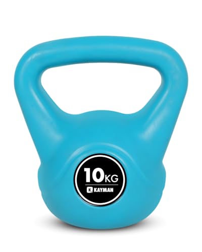 Image of Kayman Kettlebell Set, 4, 6, 8, 12, 16 & 20KG Ergonomic Handle & Flat Bottom for Stability, Home Gym Weight for Strength Training Cardio & Fitness Workouts, Durable Kettle Bells (10Kg)