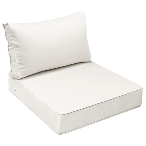 Image of AAAAAcessories Outdoor Seat Cushions for Chairs, Fade-Resistant, Waterproof Patio Furniture Replacement Cushions, 25.5 inch x 25.5 inch x 5 inch + 25.5 inch x 13.5 inch, Linen White