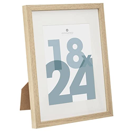 Atmosphera - Cadre Photo Manu Bois Naturel 18x24 cm, Avec Passe-Partout 12x17 cm, À Poser ou Suspendre - Pour Décoration Murale, Salon, Bureau