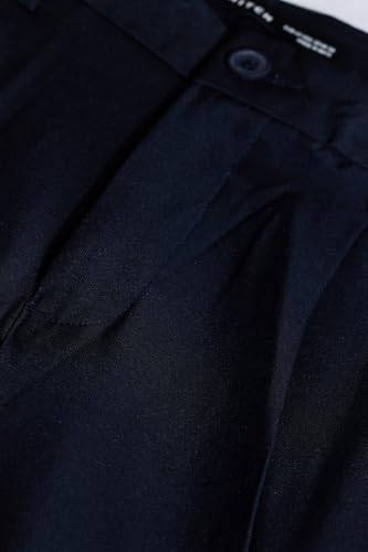 Image of SNITCH Men Formal Trousers | Regular Fit Pleated Front with Turned-Up Hem | Polyester Blend & Medium Stretch Fabric for Office & Winter Wear