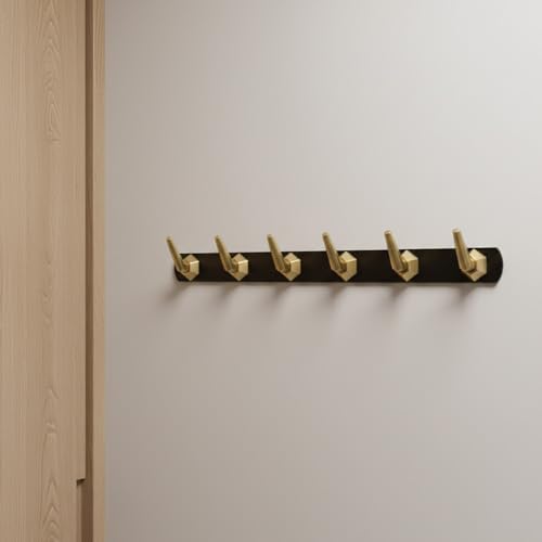Image of Modern Design Cloth Hanger for Wall /6 Hook Dress Hanger for Door Mount /Bathroom Hooks for Hanging (Black & Gold Finish) Pack of 4-| 3 Years Warranty |