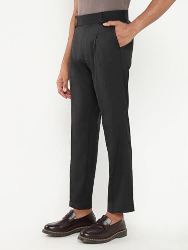Image of SHOWOFFFF Men Solid Formal Trousers | Viscose Rayon Trouser for Mens | Low-Rise Loose Fit Regular Length Trousers for Men's