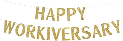 Gold Glitter Happy Workiversary Banner - Work Party Office Party Hanging Letter Sign, Happy Work Anniversary Party Decorations