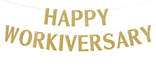 Gold Glitter Happy Workiversary Banner - Work Party Office Party Hanging Letter Sign, Happy Work Anniversary Party Decorations #TOP2