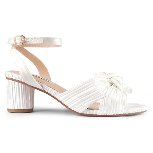 Zzheels Women's Bow Knot Heeled Sandals Open Toe High Block Ankle Strap Chunky Heels Bride Wedding Shoes2