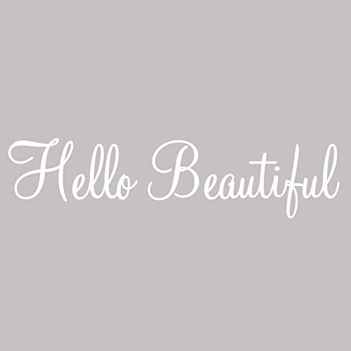 Hello Beautiful Wall Decal Inspirational Quotes Beauty Mirror Stickers #2 Version VWAQ-1656 (30W X 8H, White)