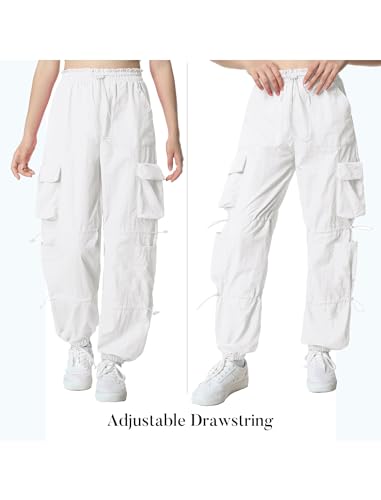 Image of EXARUS Girls Parachute Pants Cargo Hip Hop Wide Leg Baggy Y2K Teen | Tween Casual School Dance Streetwear with Pockets Elastic Waist Youth Junior Kids Bottoms Hiking 8-14Y