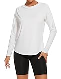 Gyabnw Womens Long Sleeve Gym Tops for UK Ladies Workout Yoga Running Top Crew Neck Lightweight Soft Quick Dry Golf Activewear T-Shirt White