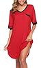 Vlazom Women's Nightgown V Neck Sleep Shirt Oversized Nightdress Short Sleeve Casual Loungewear Sleepwear Dark Red, XL #1