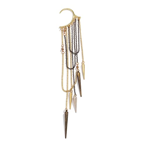 Ymqewq Kenfery Gothic Long Tassel Ear Cuff Wrap 1Pcs Non-Piercing Crystal Pearl Skull Rivet Bar Fringe Drop Dangle Earrings Cartilage Climber Fake Clip On Punk Decor Jewelry (Style 5), Retro Gold #TOP2