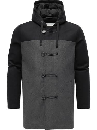 Ragwear Herren wetterfester atmungsaktiver Winter Kurzmantel warme lange Winterjacke Dufflecoat mit verstellbarer Kapuze Dorvan YOUMODO Dark Grey Gr. L