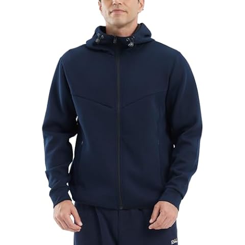 fit space Men's Relaxed Fit Midweight Sweatshirt with Turtleneck Pullover and Zip Up Hoodie, Zipper Pockets (Navy Full Zip,XX-Large) Cover