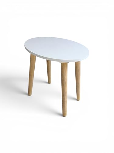 Image of Modern Oval Side Table with 4 Wooden Legs, Minimalist End Table /Coffee Table for Living Room, Bedside Nightstand for Bedroom, Balcony & Small Spaces