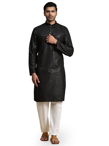 Pro-Ethic Style Developer Mens Indian Traditional Cotton Kurta Sets, Men Kurta Set Indian Wedding Dress (A-117) Black