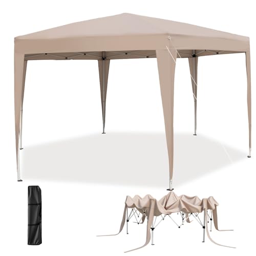 HOMASIS 4x3,5 M Carpa Plegable Impermeable, Pop-up Cenador de Jardín Exterior, Altura Ajustable (3 Niveles), Pabellón para Camping, Fiesta con Bolsa de Transporte, Caqui