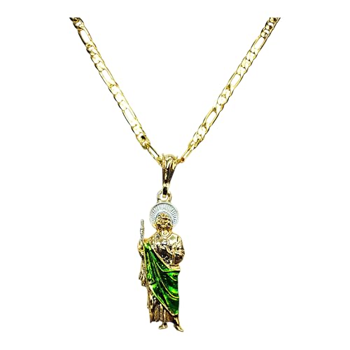 IMPRESSIVE Saint Jude Tadeo Necklace 20" Figaro Chain 14K Gold Plated Cadena de San Judas Tadeo Medalla de San Judas Oro Laminado Para Hombre Mujer3