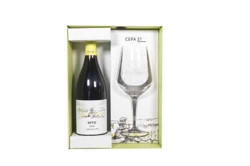 Cepa 21 Hito, Vino Tinto, Tempranillo, Ribera del Duero, Estuche Regalo de Botella de 750 ml y Copa Premium