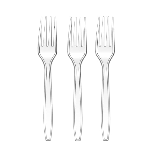 50 Pcs Clear Plastic Forks, Disposable Forks, BPA-Free, Solid and Durable Disposable Forks, Heat Resistant, for Parties, Picnics, Event, Daily Use