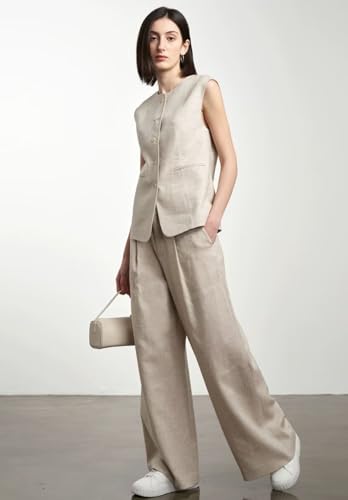 Women's Linen Suit Vest Single Breasted Office Casual Breathable Sleeveless Waistcoat4